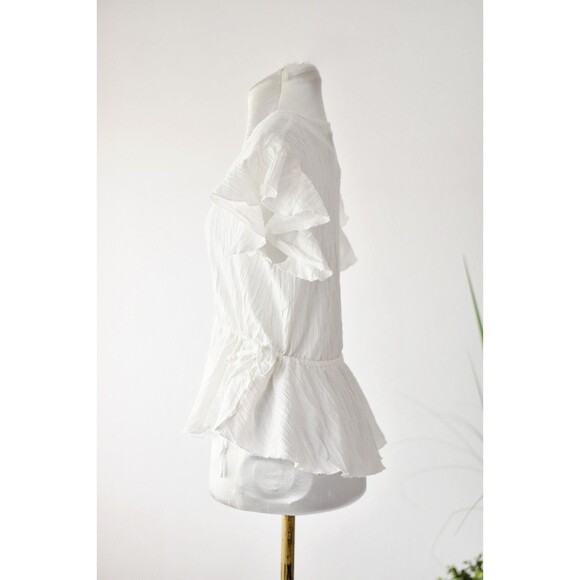 Minkpink Top Woman's M White Short Sleeve Faux Wrap Peplum Coastal - Picture 4 of 8